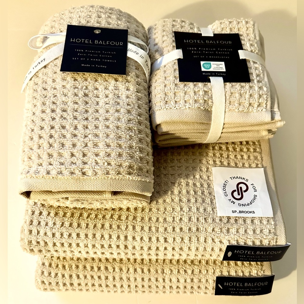 🎁Hotel Balfour Bath Towel Set - Zero Twist Cotton - Set of 8 - Taupe